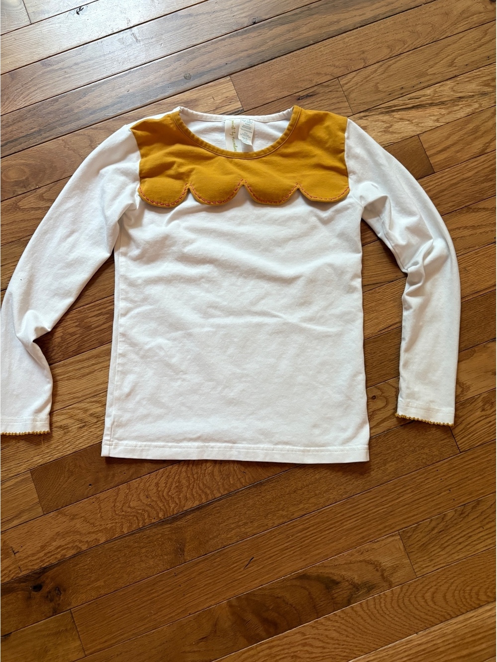 Paint By Numbers Matilda Jane LS White Cotton Top with Mustard Scalloped Yoke